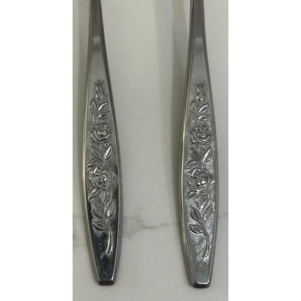 Eldan ELD18 Set Of 2 Solid Serving Spoons MAY ROSE Textured Roses Stainless MCM